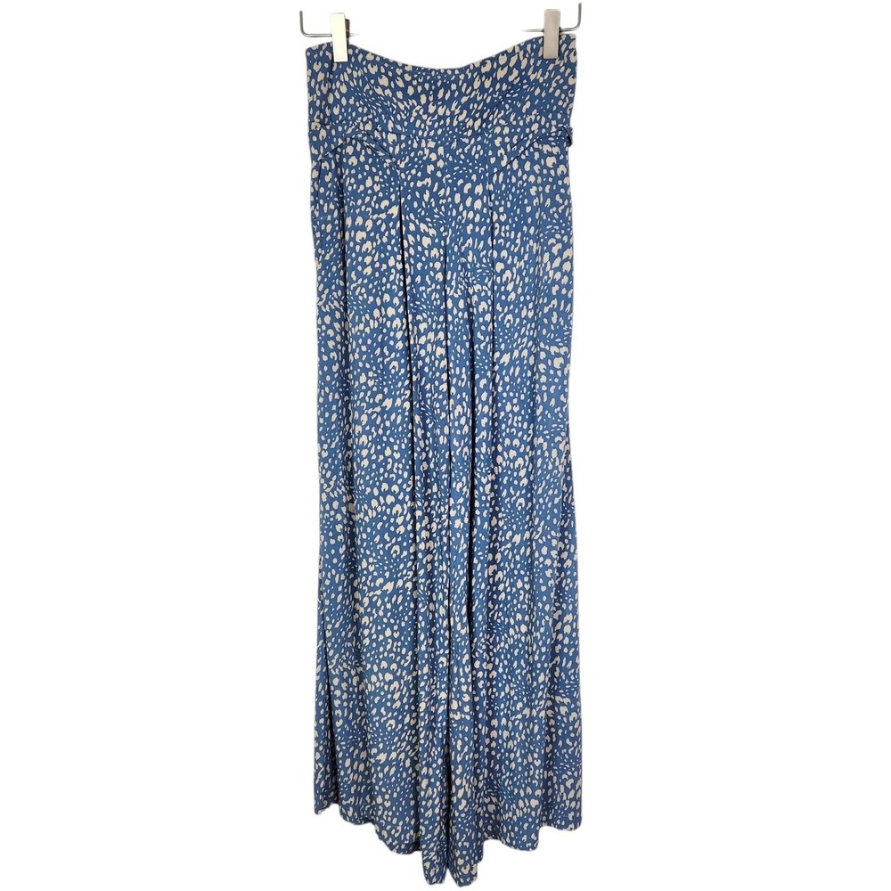 KHUSH Pants Womens Small Blue Animal Print Rayon Flare Wide Leg Relaxed Pleated
